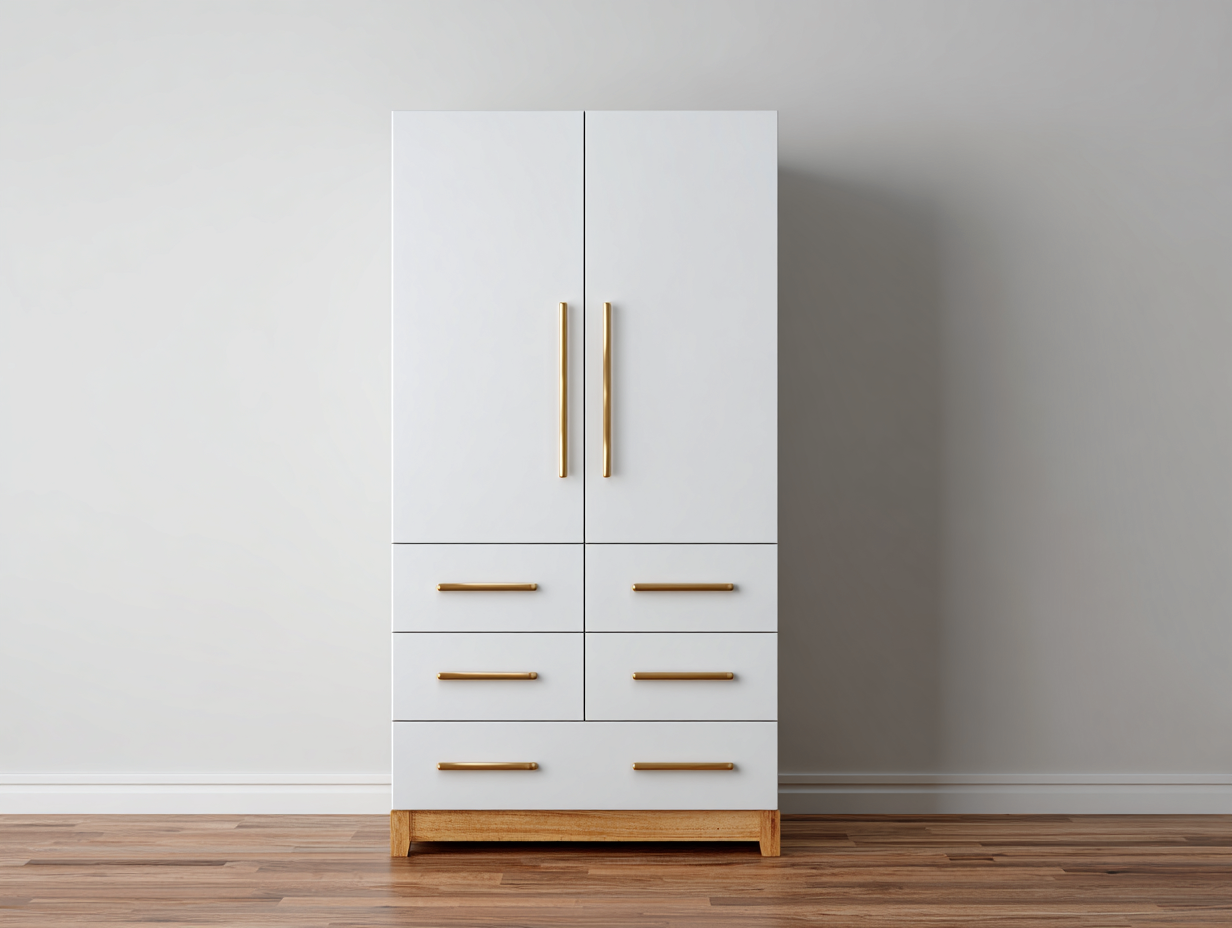 Armadio in legno con ante e cassetti 120 x 52 x 190 cm - Bianco-Oro - Per camera da letto - Design moderno-Zalaaloft