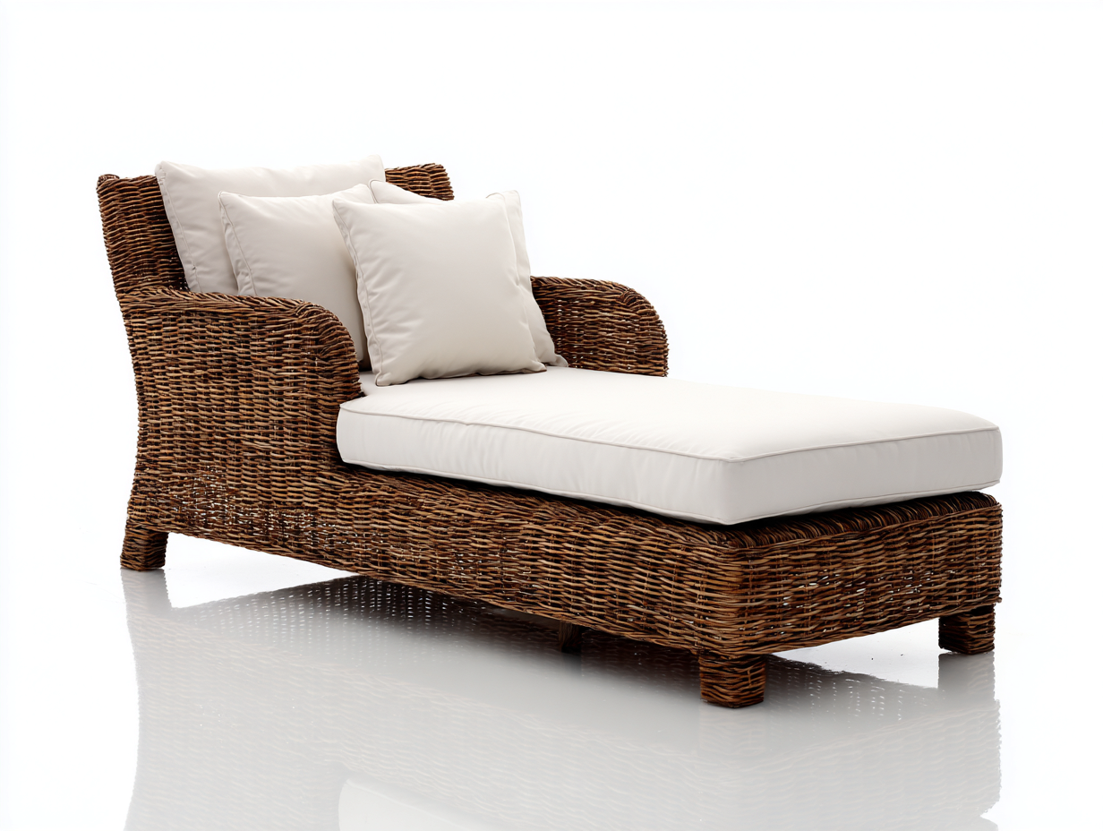 Lettino prendisole in rattan marrone con cuscino bianco 184x80x85 cm - per giardino e terrazza - design relax elegante-Zalaaloft