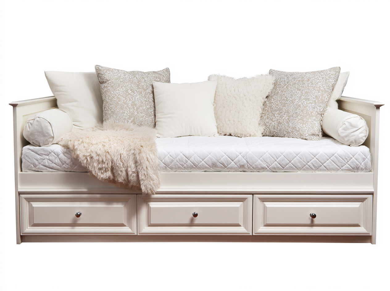 Divano letto in legno con 3 cassetti 214 x 96 x 86 cm - Bianco - Per camera da letto - Stile classico-Zalaaloft