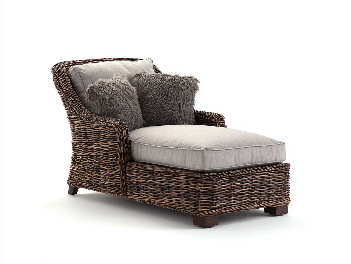 Lettino prendisole in rattan marrone con cuscino grigio chiaro 172x79x88 cm - per giardino e terrazza - design lounge compatto-Zalaaloft