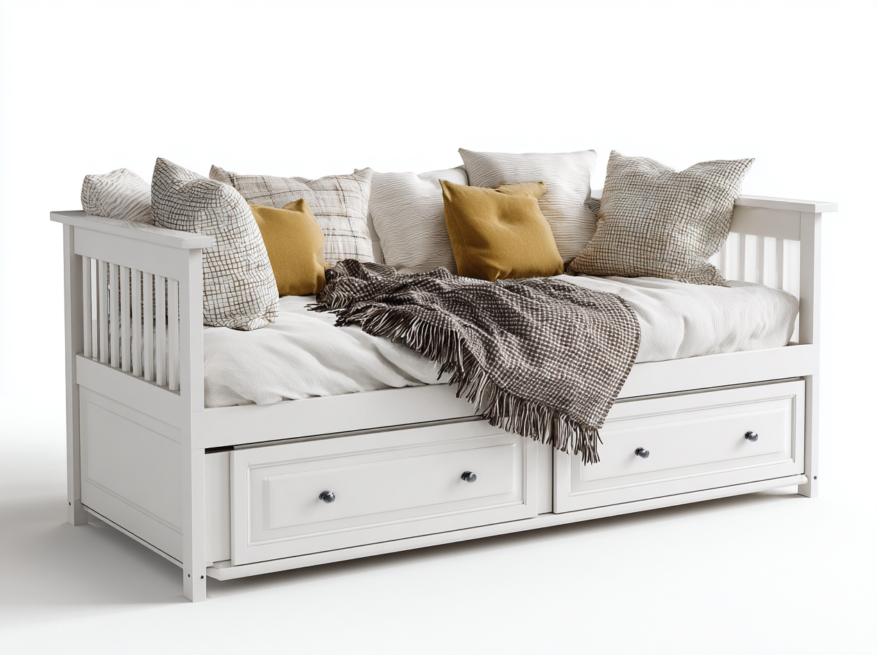 Divano letto in legno 206x93x81 cm - bianco - stile classico contemporaneo - con due cassetti - adatto per camera da letto-Zalaaloft