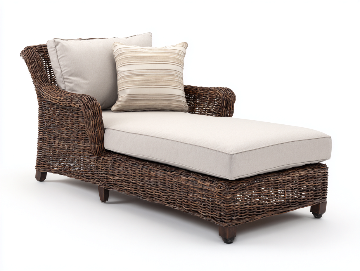 Lettino prendisole in rattan marrone con rivestimento beige chiaro 187x81x79 cm - per giardino e terrazza - design relax-Zalaaloft