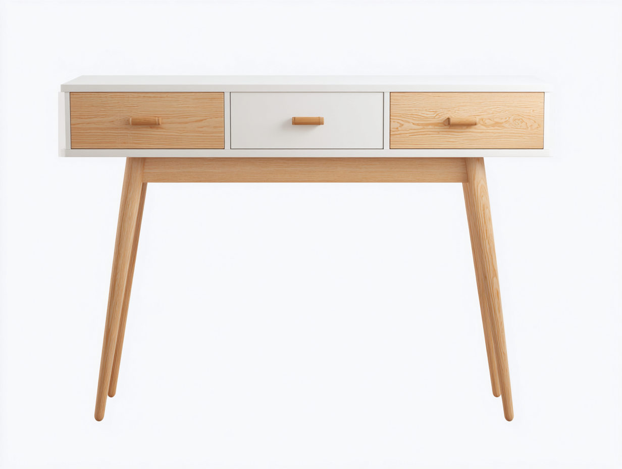 Scrivania in legno 120x45x78 cm - legno chiaro e bianco - stile moderno nordico - con tre cassetti - adatta per ufficio-Zalaaloft