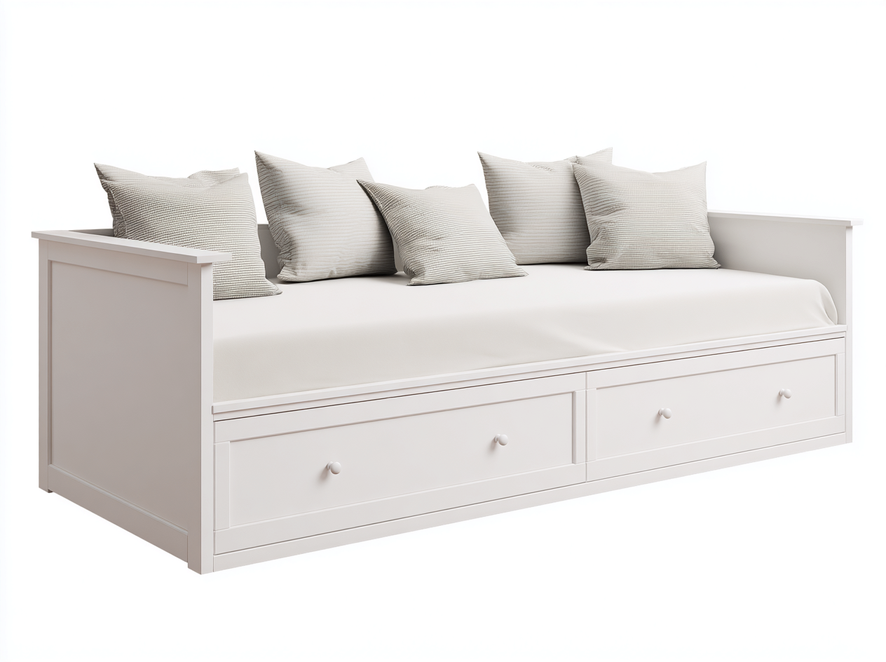 Divano letto in legno con 2 cassetti 212 x 95 x 82 cm - Bianco - Per camera da letto - Design moderno-Zalaaloft