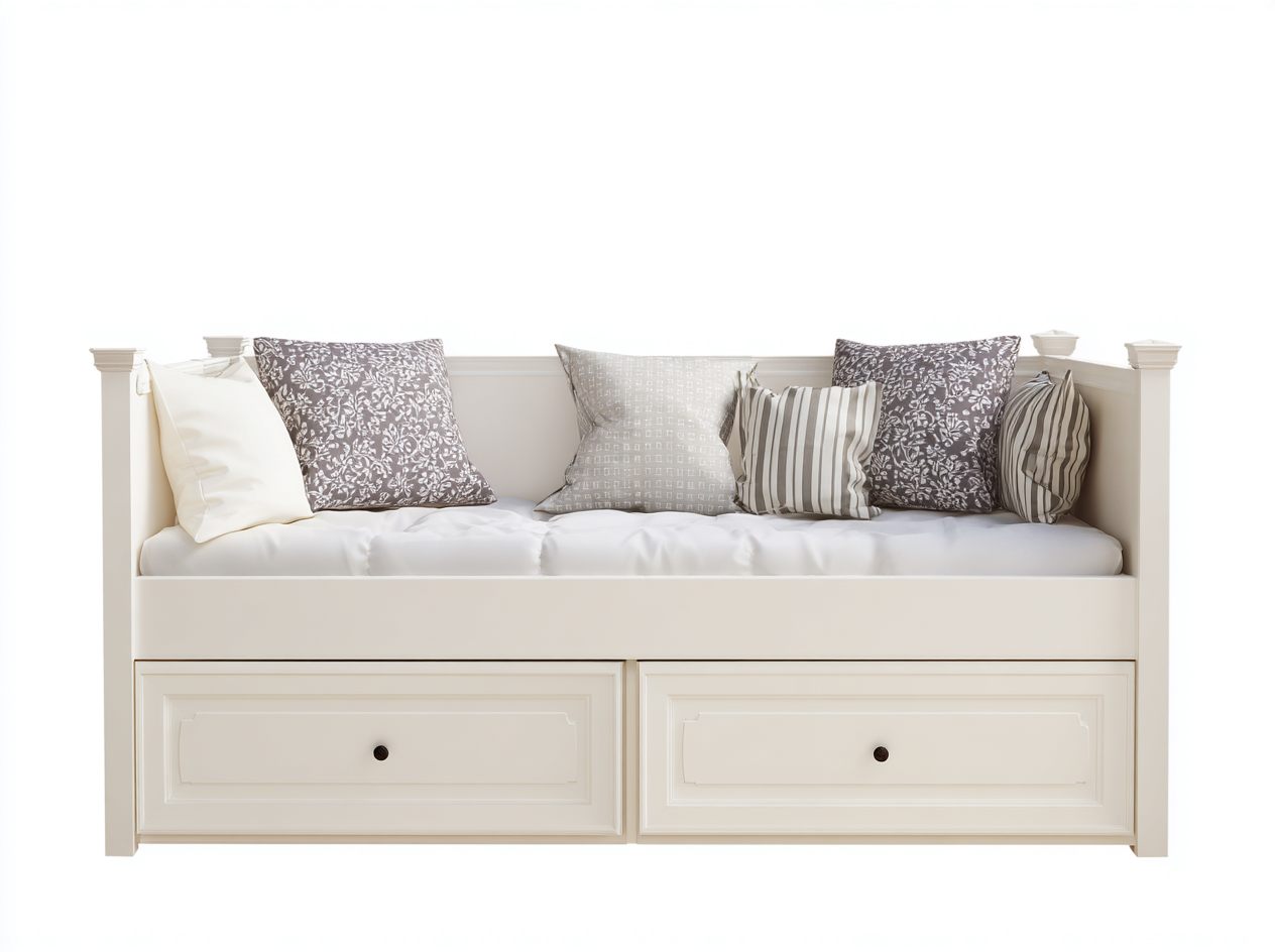 Divano letto in legno bianco con cassetti 214x97x89 cm per camera da letto - stile classico elegante-Zalaaloft