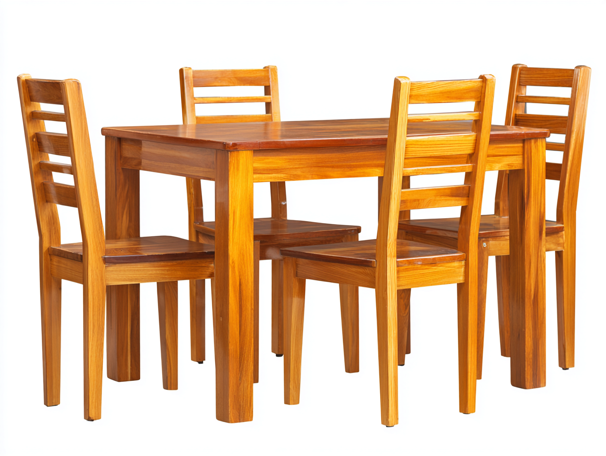 Set da pranzo da esterno in legno massello marrone per giardino e terrazza con tavolo rettangolare e quattro sedie - stile moderno-Zalaaloft
