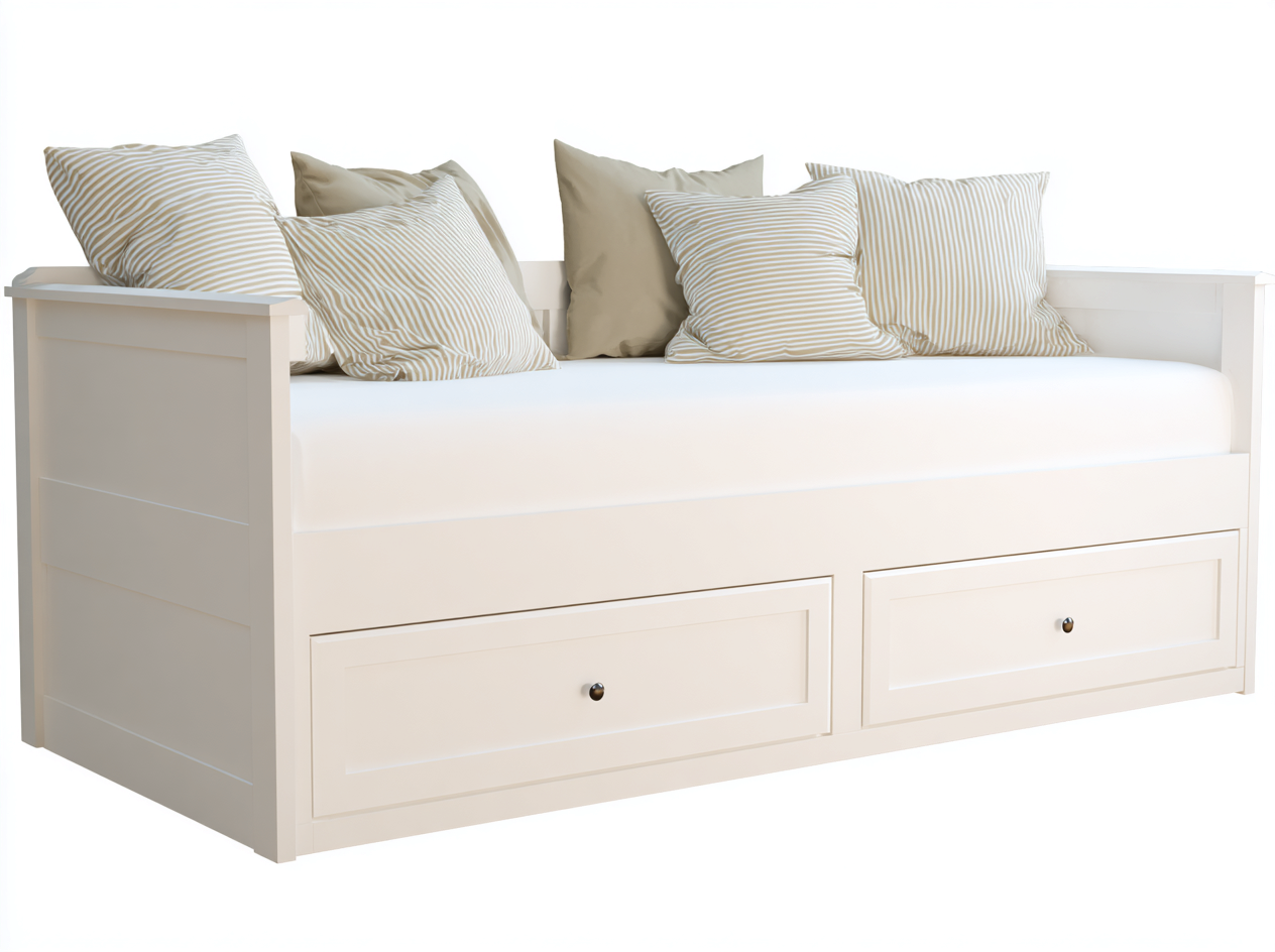 Divano letto in legno bianco con cassetti 206x94x84 cm per camera da letto - stile moderno nordico-Zalaaloft