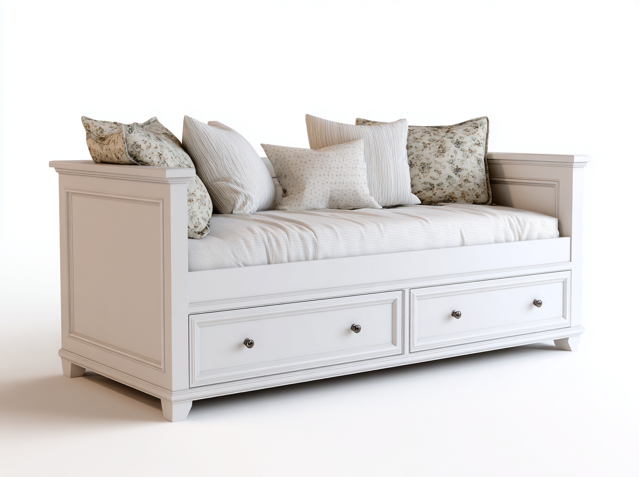 Divano letto in legno bianco con cassetti 205x92x88 cm per camera da letto - stile classico contemporaneo-Zalaaloft