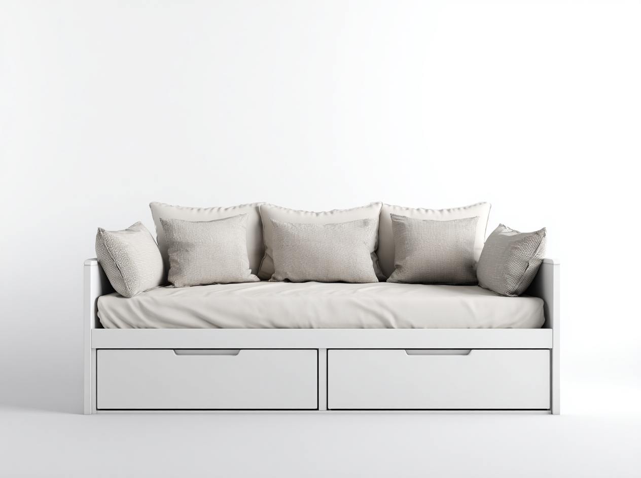 Divano letto in legno bianco con cassetti 204x93x78 cm per camera da letto - stile moderno minimalista - stile classico contemporaneo-Zalaaloft