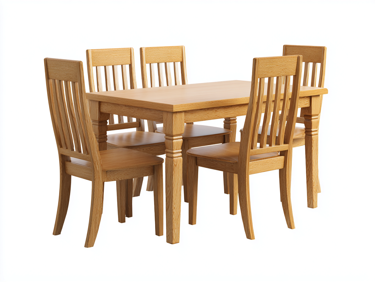 Set da pranzo da esterno in legno massello rovere chiaro per giardino e terrazza con tavolo rettangolare e cinque sedie - stile contemporaneo-Zalaaloft