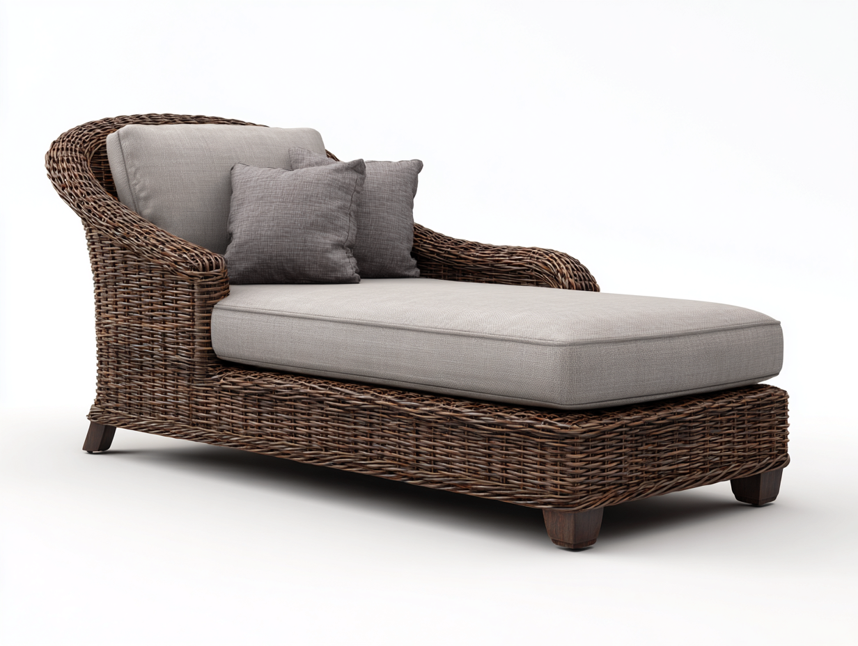 Lettino prendisole in rattan marrone con cuscino grigio tortora 189x82x81 cm - per giardino e terrazza - design comfort-Zalaaloft
