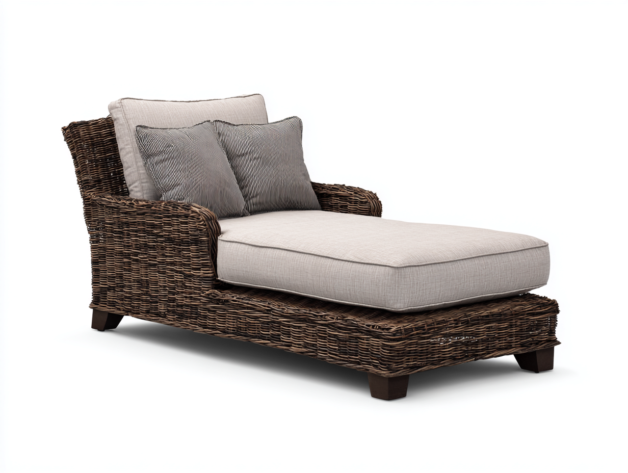 Lettino prendisole in rattan marrone con cuscino grigio chiaro 186x83x80 cm - per giardino e terrazza - design lounge moderno-Zalaaloft
