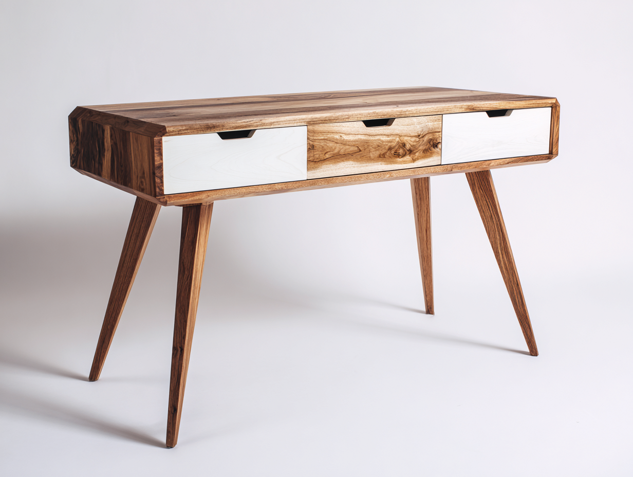 Scrivania in legno 126x47x76 cm - marrone e bianco - stile moderno nordico - con tre cassetti - adatta per ufficio-Zalaaloft