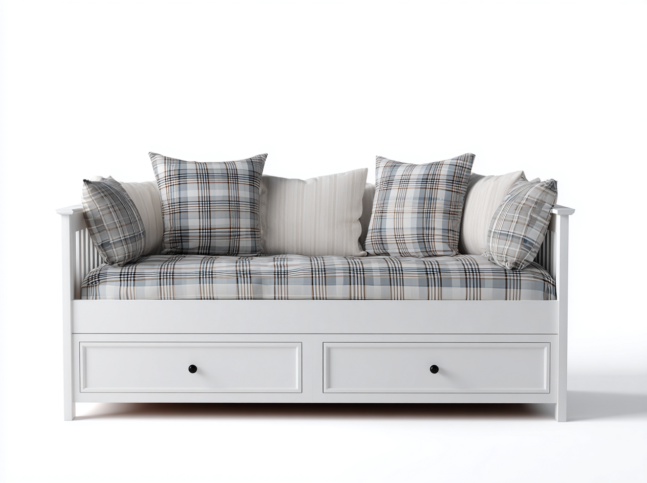 Divano letto in legno 204x91x80 cm - bianco - stile classico contemporaneo - con due cassetti - adatto per camera da letto-Zalaaloft
