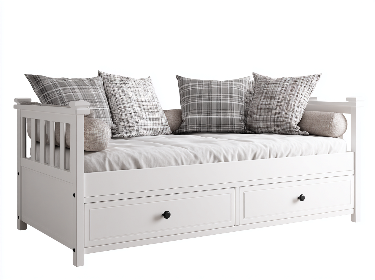 Divano letto in legno 198x92x82 cm - bianco - con due cassetti - adatto per camera da letto - stile classico contemporaneo-Zalaaloft