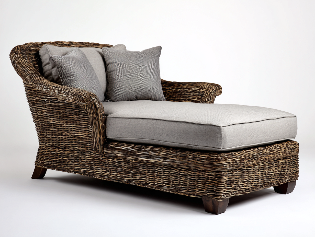 Lettino prendisole in rattan marrone con cuscino grigio chiaro 191x84x82 cm - per giardino e terrazza - design relax-Zalaaloft