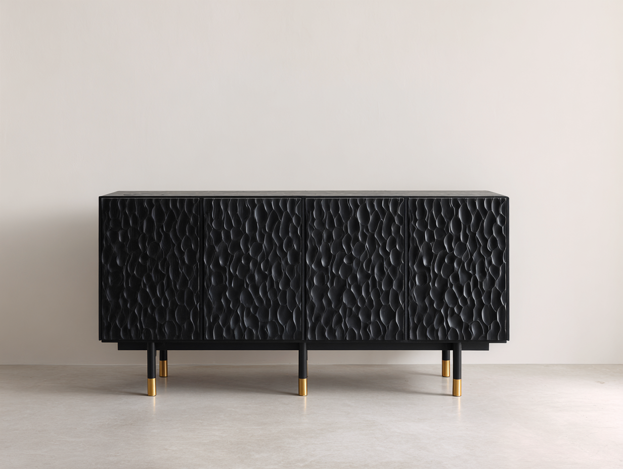 Mobile ingresso in legno nero con texture tridimensionale 188x45x84 cm - adatto per ingresso - design contemporaneo elegante-Zirasohome