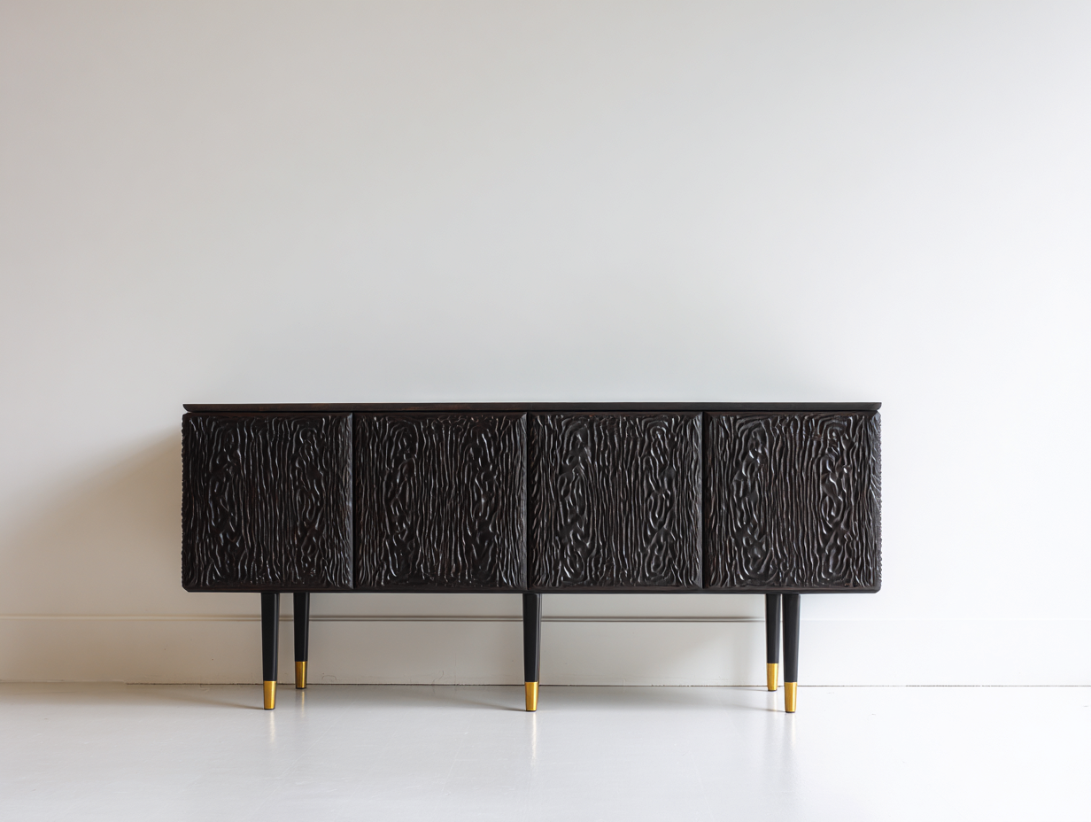 Mobile ingresso in legno nero scolpito 182x45x86 cm - adatto per ingresso - design moderno raffinato-Zirasohome