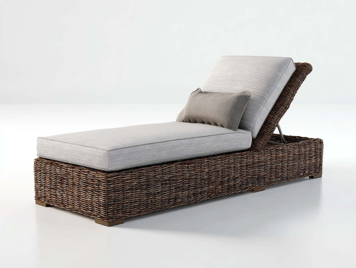 Lettino prendisole in rattan marrone con cuscino grigio chiaro 194x71x63 cm - per giardino e terrazza - schienale regolabile moderno-Zirasohome