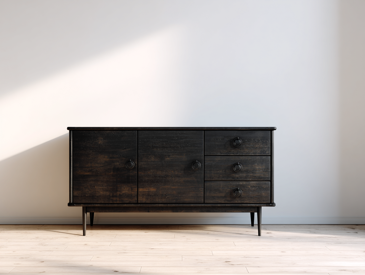 Mobile ingresso in legno nero effetto vintage 168x43x82 cm - adatto per ingresso - stile moderno-Zirasohome