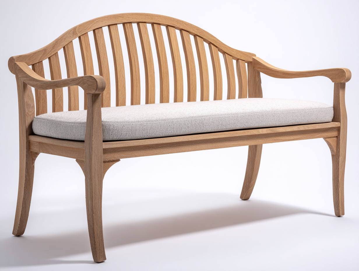 Panca da giardino in legno naturale con cuscino beige chiaro 142x64x91 cm - per giardino e terrazza - design classico elegante-Zirasohome