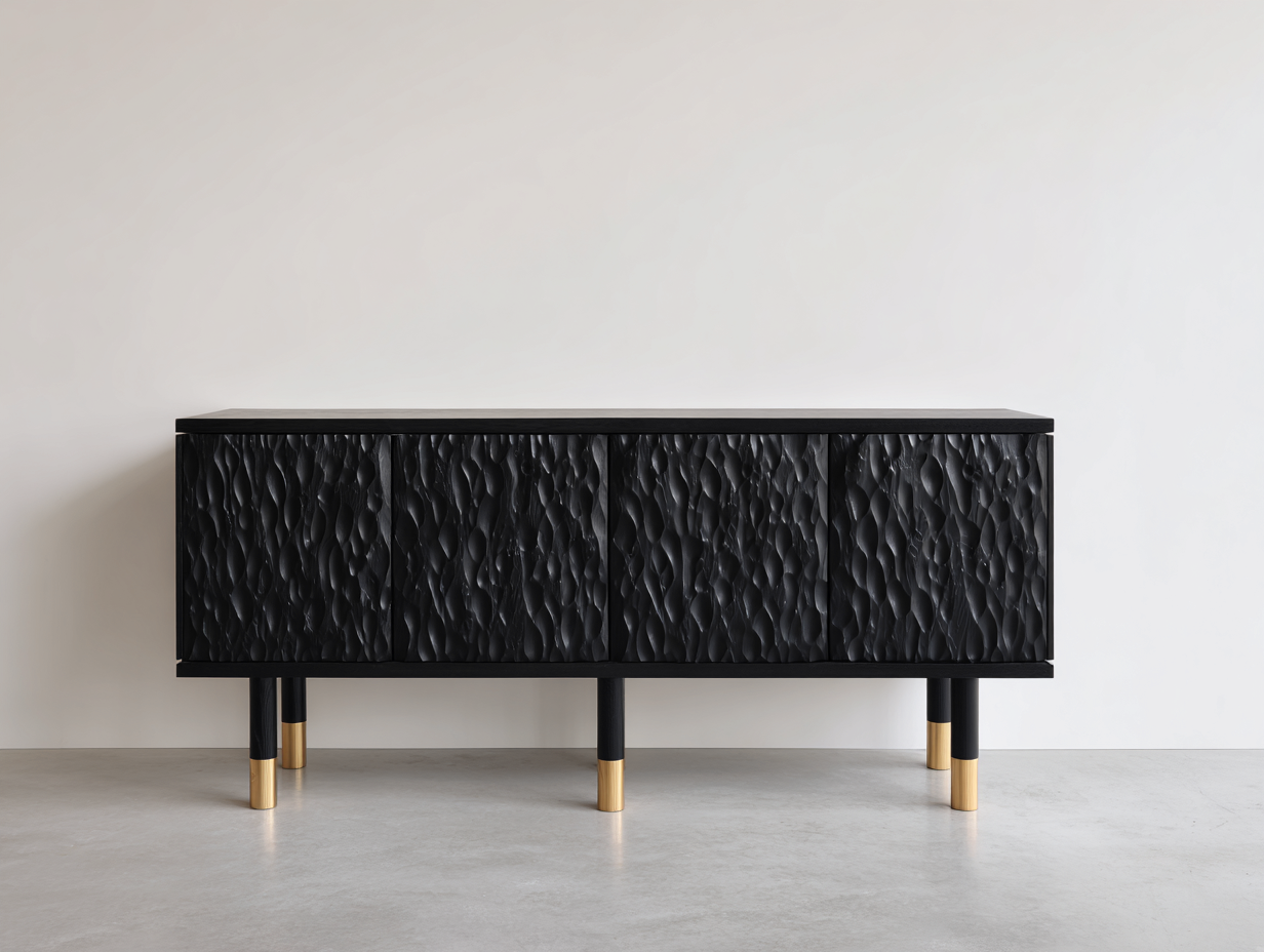 Mobile ingresso in legno nero con texture artistica 190x46x83 cm - adatto per ingresso - design moderno contemporaneo-Zirasohome