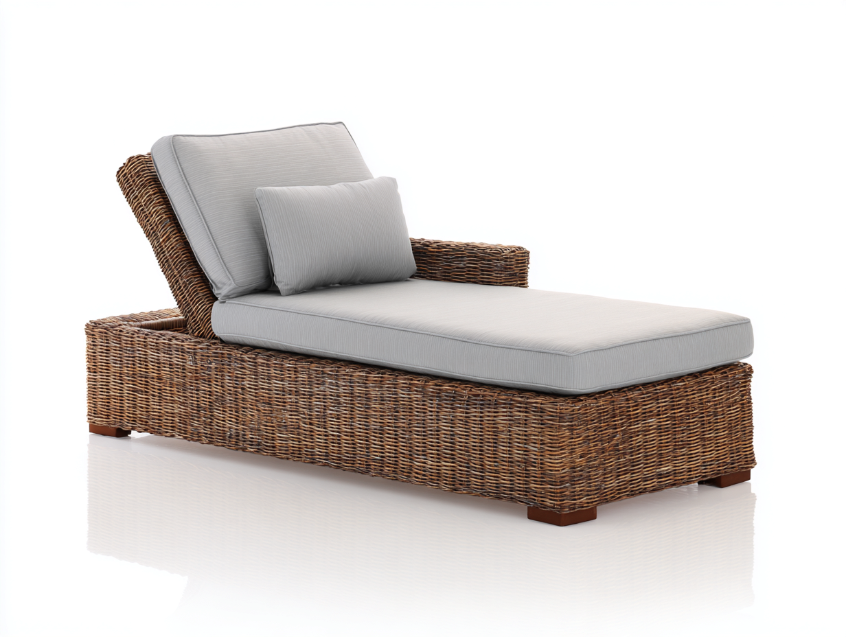 Lettino prendisole in rattan intrecciato 192x78x82 cm - marrone naturale-grigio chiaro - adatto per giardino e terrazza - design intrecciato contemporaneo-Zirasohome