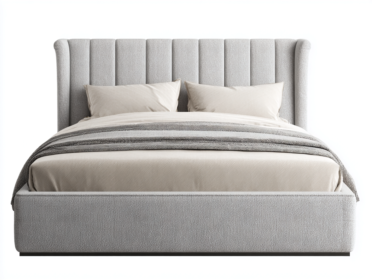 Letto matrimoniale - tessuto-legno - 218x188x120 cm - grigio chiaro - moderno imbottito-Lonorycorner
