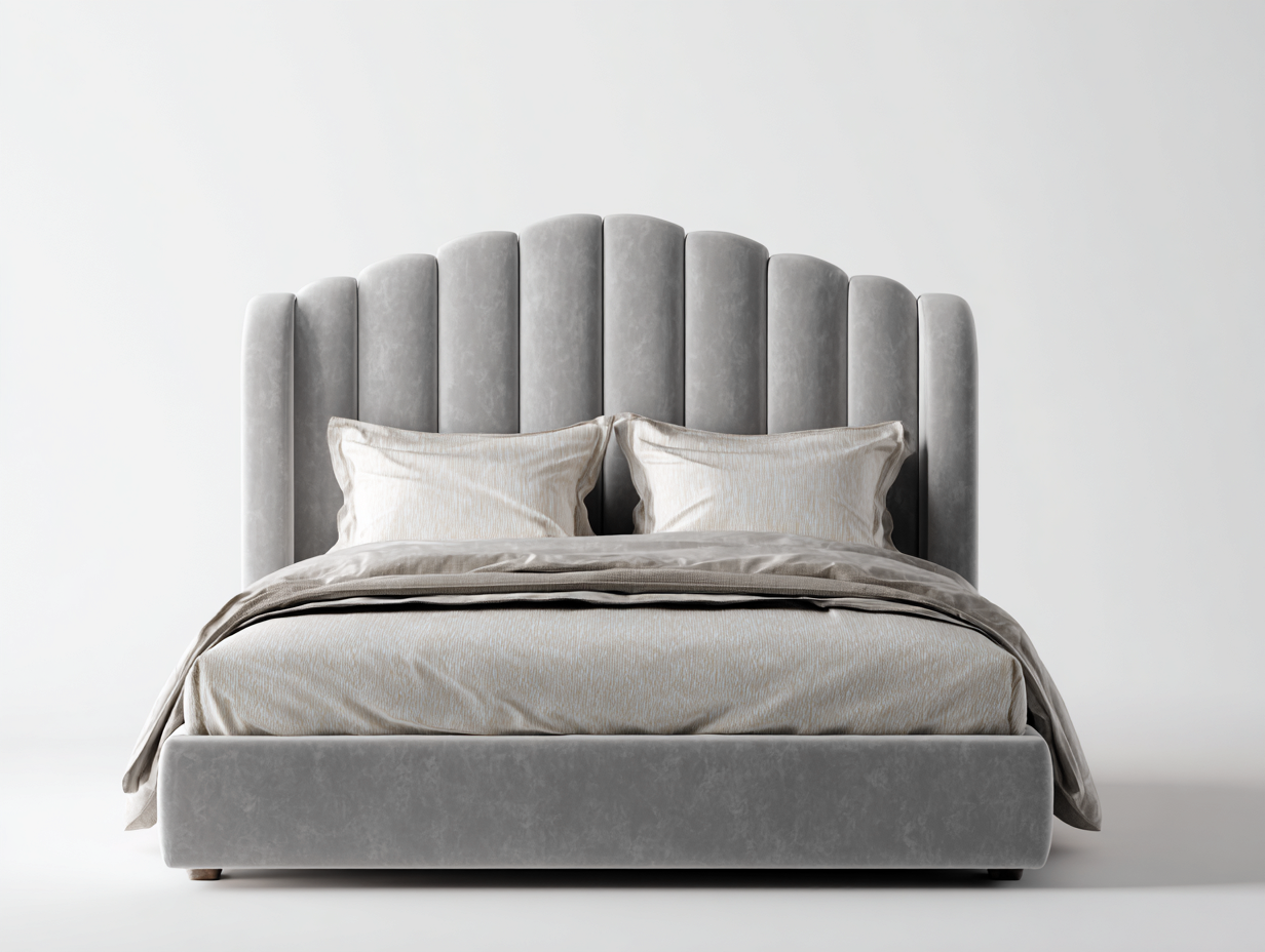 Letto matrimoniale - velluto - 220x192x132 cm - grigio chiaro - contemporaneo-Lonorycorner