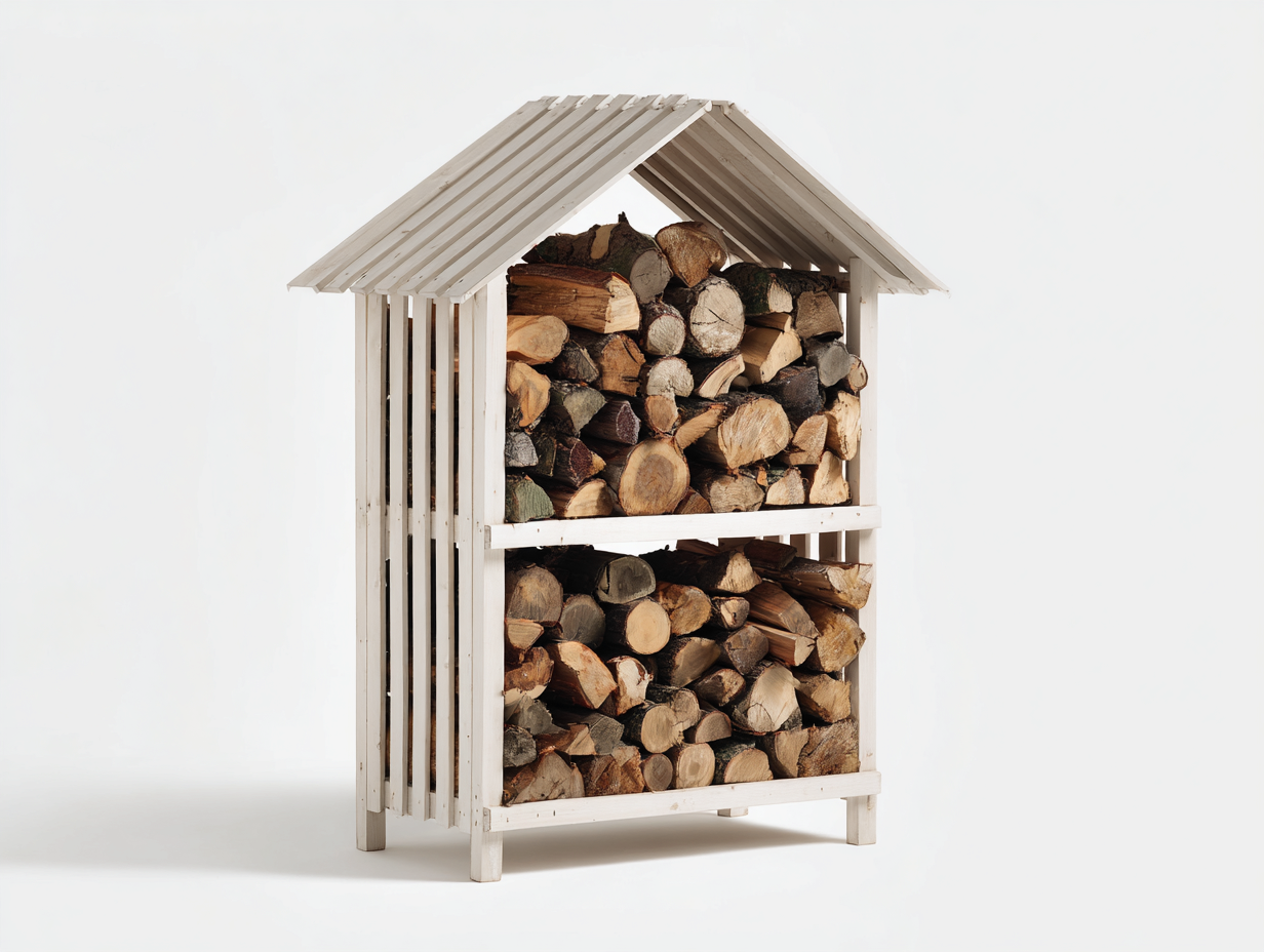 Portalegna - legno - 92x41x132 cm - bianco avorio - stile rustico verticale-Lonorycorner