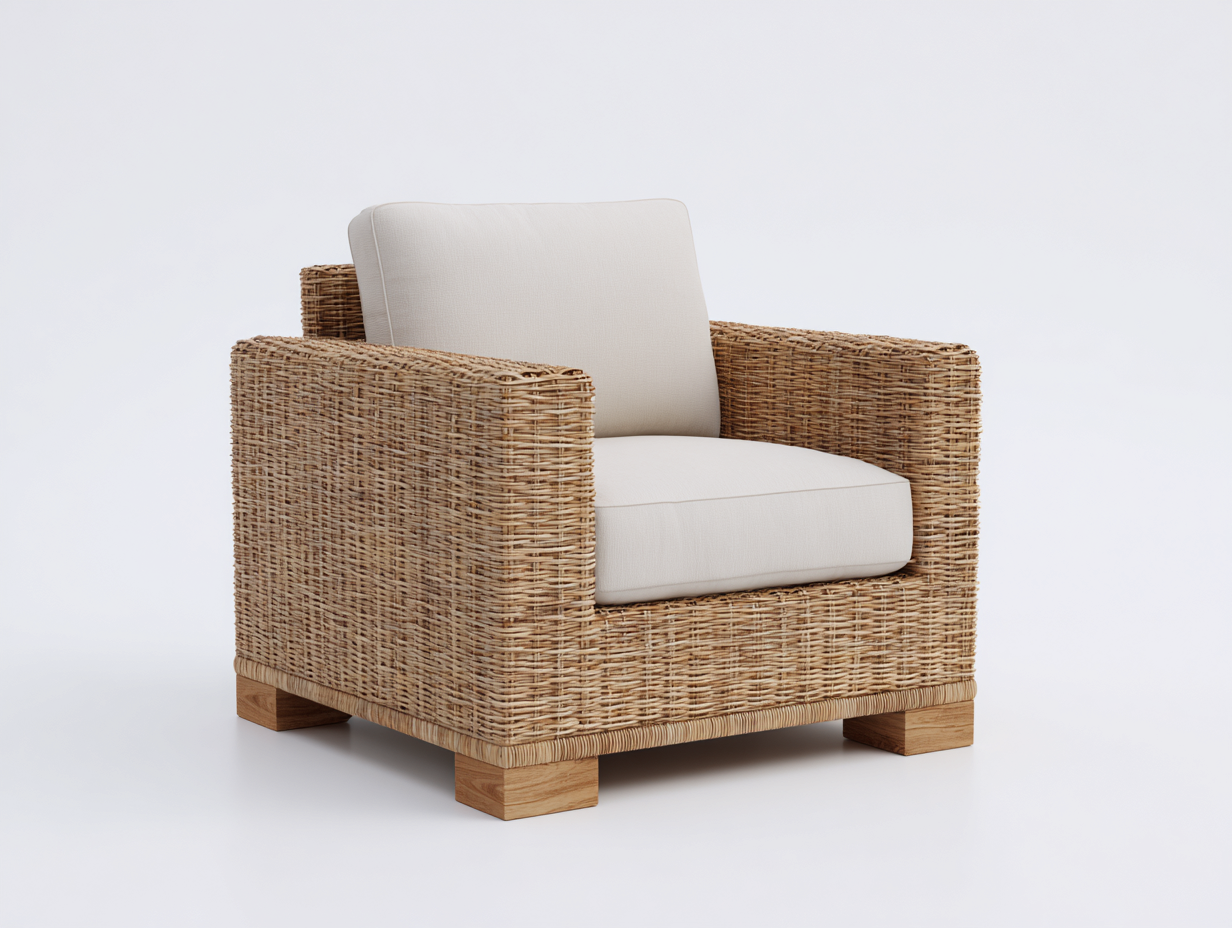 Poltrona da giardino - rattan sintetico-tessuto-legno - 91x84x76 cm - beige chiaro-avorio - stile naturale-Lonorycorner