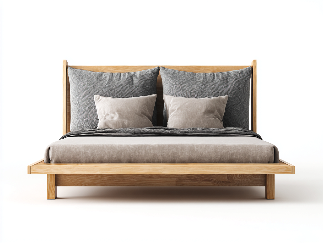 Letto matrimoniale - legno - 224x196x96 cm - legno naturale - giapponese moderno-Lonorycorner