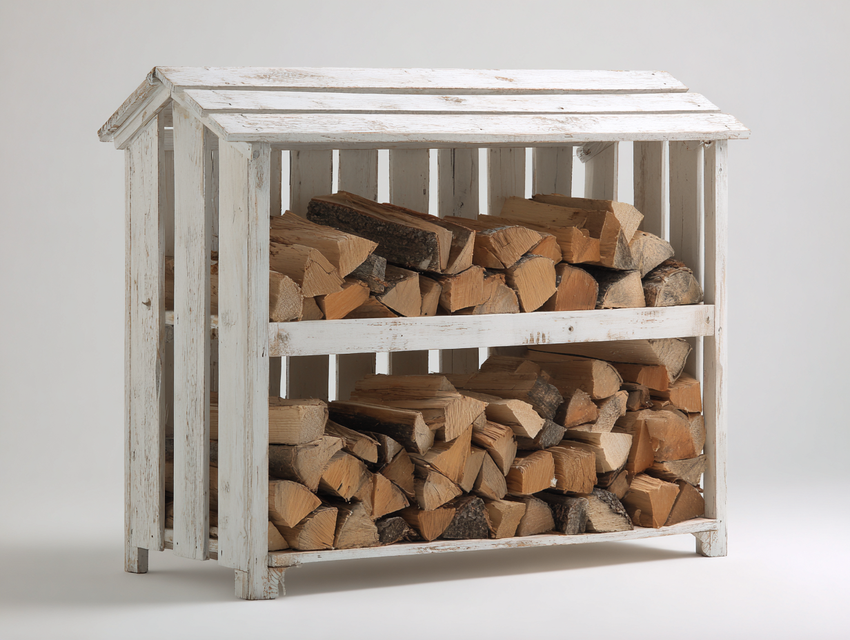 Portalegna - legno - 134x45x106 cm - bianco anticato - stile rustico lineare-Lonorycorner