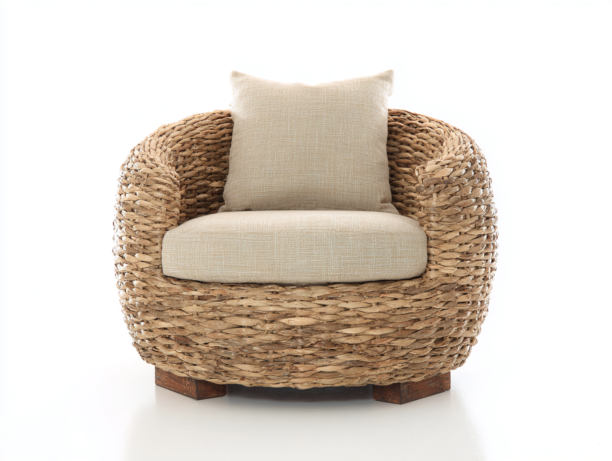 Poltrona da giardino - vimini-tessuto-legno - 94x84x73 cm - beige naturale-sabbia - stile organico-Lonorycorner