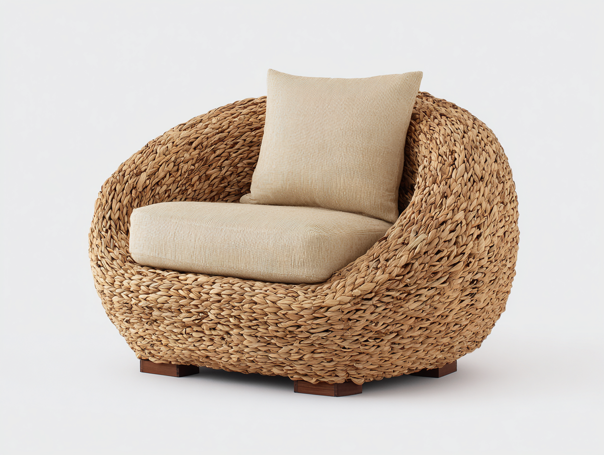 Poltrona da giardino - vimini-tessuto-legno - 99x89x76 cm - paglia naturale-beige caldo - stile mediterraneo-Lonorycorner