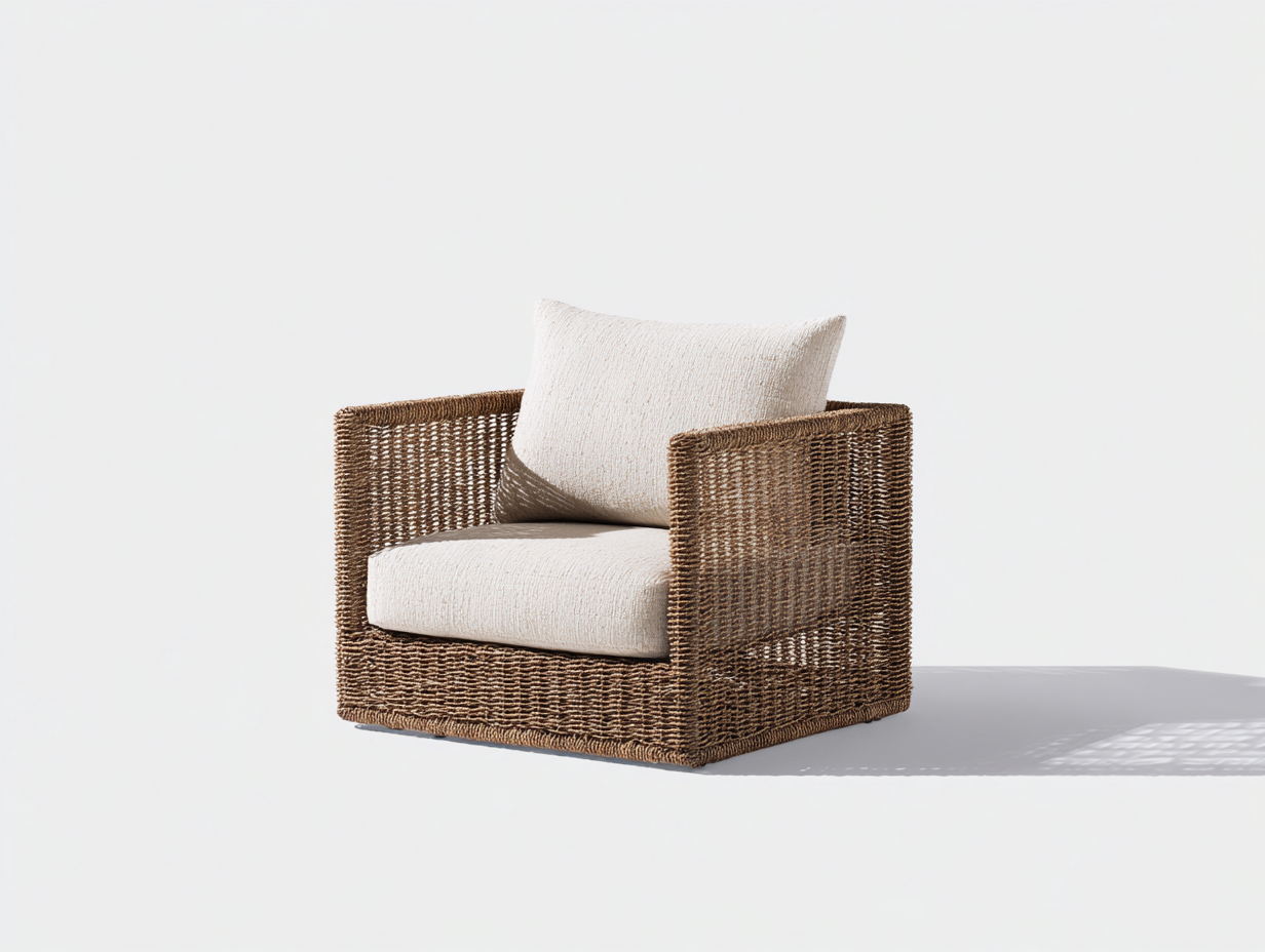 Poltrona da giardino - rattan sintetico-tessuto - 88x82x76 cm - marrone naturale-avorio - stile minimalista-Lonorycorner