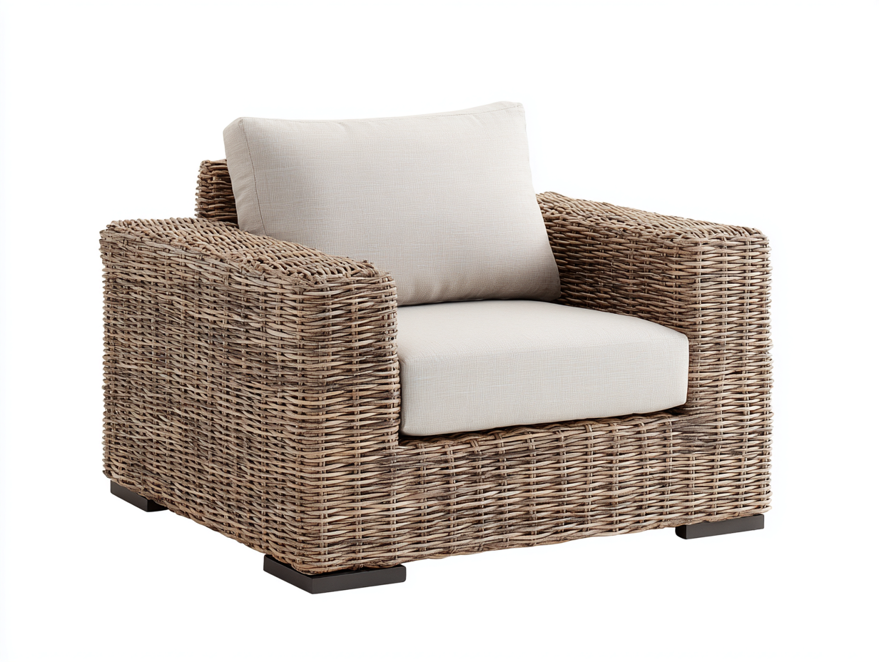 Poltrona da giardino - rattan sintetico-tessuto-legno - 99x87x76 cm - beige grigiastro-avorio - stile naturale-Lonorycorner