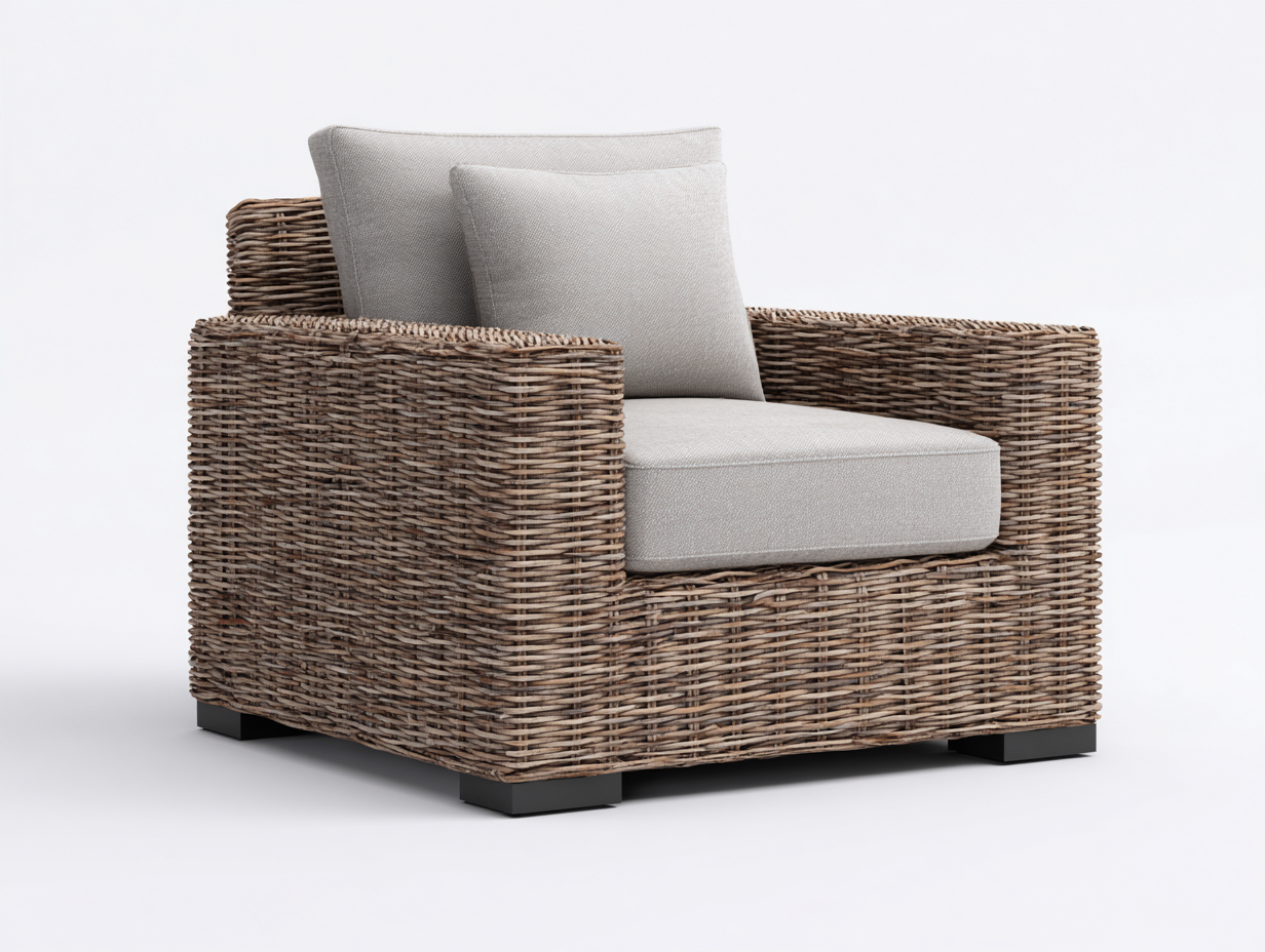 Poltrona da giardino - rattan sintetico-tessuto-legno - 97x89x75 cm - marrone naturale-beige sabbia - stile contemporaneo-Lonorycorner