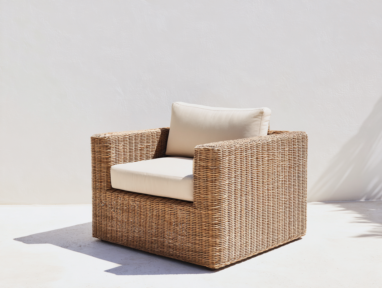 Poltrona da giardino - rattan sintetico-tessuto - 92x88x74 cm - beige naturale-crema - stile moderno-Lonorycorner