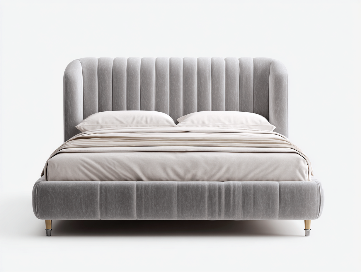 Letto matrimoniale - velluto - 224x196x128 cm - grigio - elegante imbottito-Lonorycorner