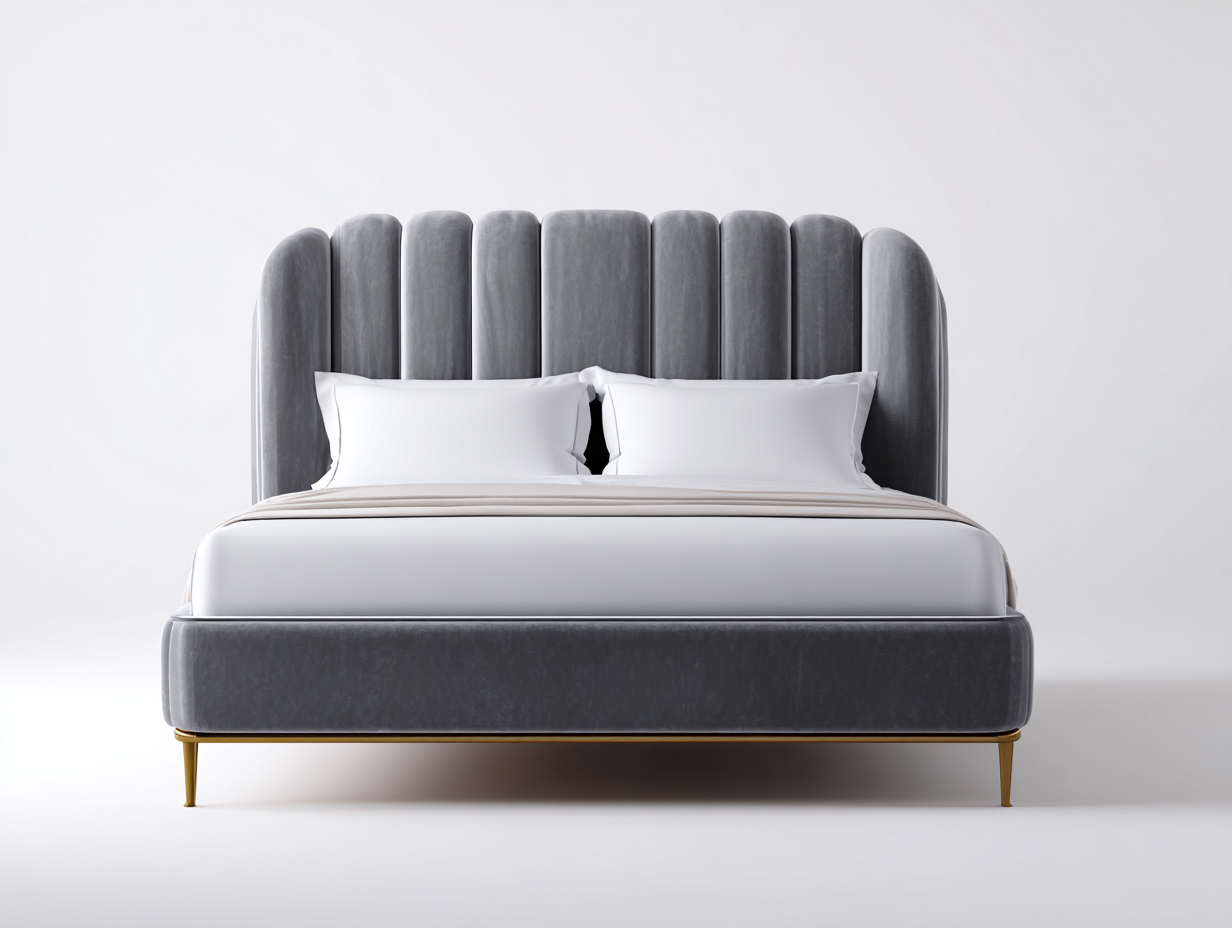 Letto matrimoniale - velluto-metallo - 218x190x118 cm - grigio scuro-oro - moderno-Lonorycorner