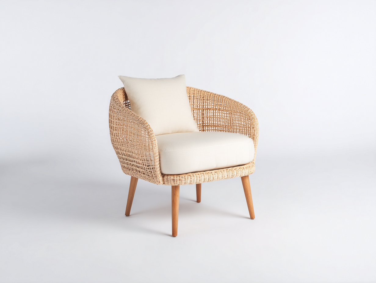Poltrona da giardino - rattan sintetico-tessuto-legno - 78x74x82 cm - miele-crema - stile boho-Lonorycorner