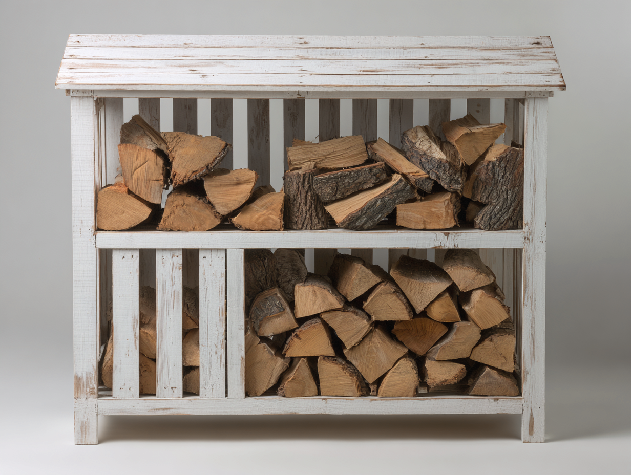 Portalegna - legno - 128x44x98 cm - bianco rustico - stile naturale-Lonorycorner