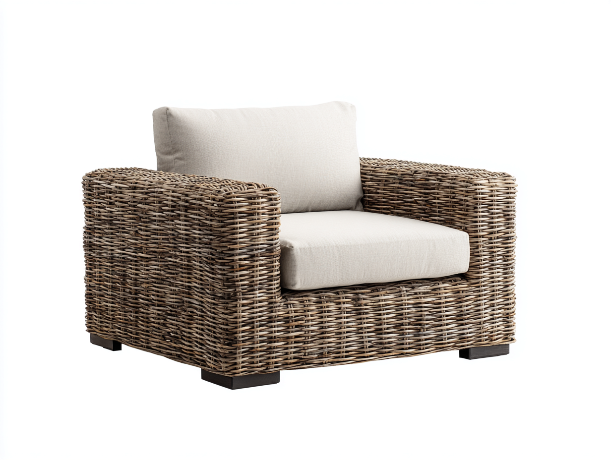 Poltrona da giardino - rattan sintetico-tessuto-legno - 83x78x84 cm - noce caldo-crema - stile rétro-Lonorycorner
