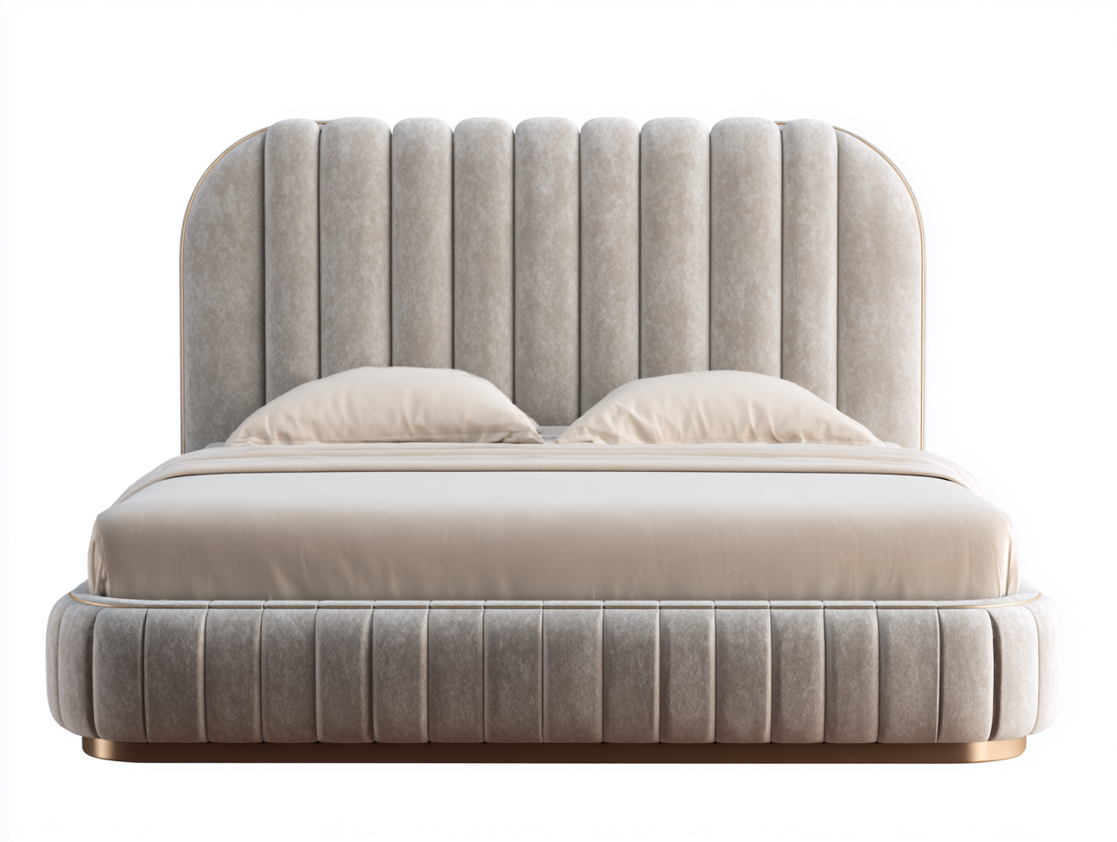Letto matrimoniale - velluto - 226x196x130 cm - tortora-bronzo - moderno con base arrotondata-Lonorycorner