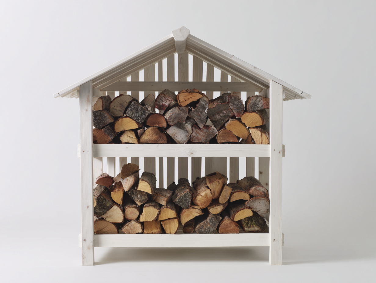 Portalegna - legno - 118x44x112 cm - bianco naturale - stile rustico-Lonorycorner
