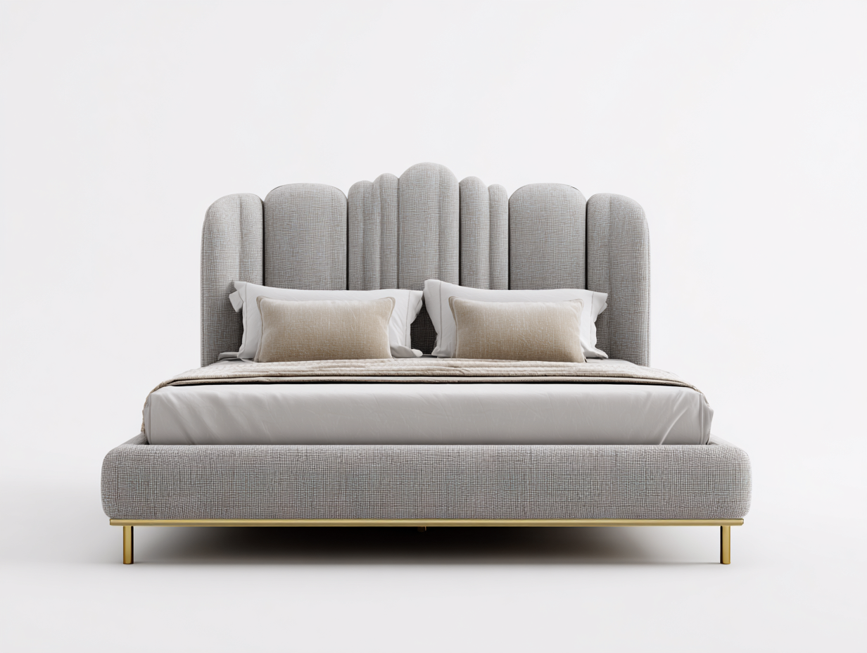 Letto matrimoniale - tessuto-metallo - 218x190x118 cm - grigio chiaro-oro - moderno imbottito-Lonorycorner