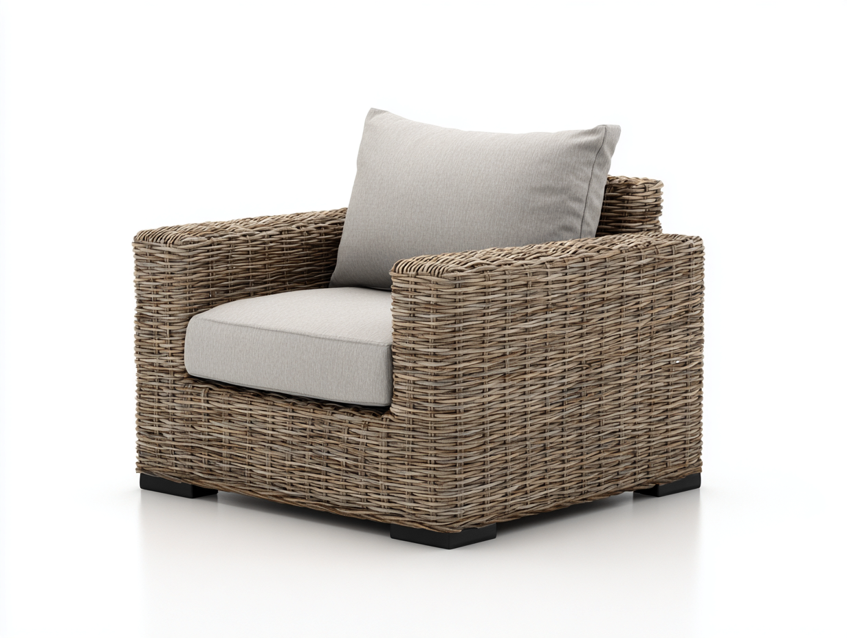 Poltrona da giardino - rattan sintetico-tessuto - 94x86x76 cm - tortora naturale-beige lino - stile naturale-Lonorycorner