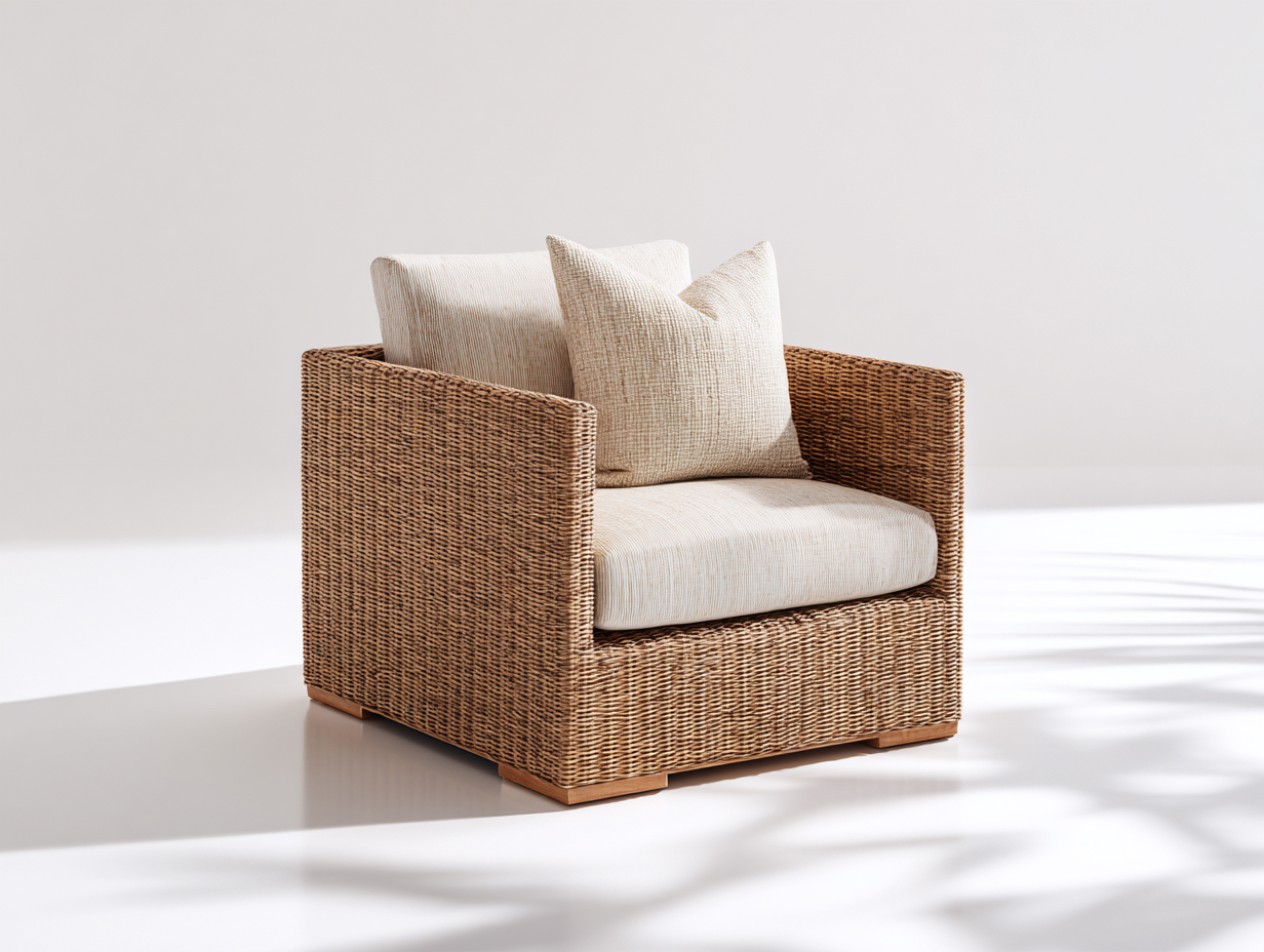 Poltrona da giardino - rattan sintetico-tessuto-legno - 93x87x78 cm - miele chiaro-beige crema - stile contemporaneo-Lonorycorner