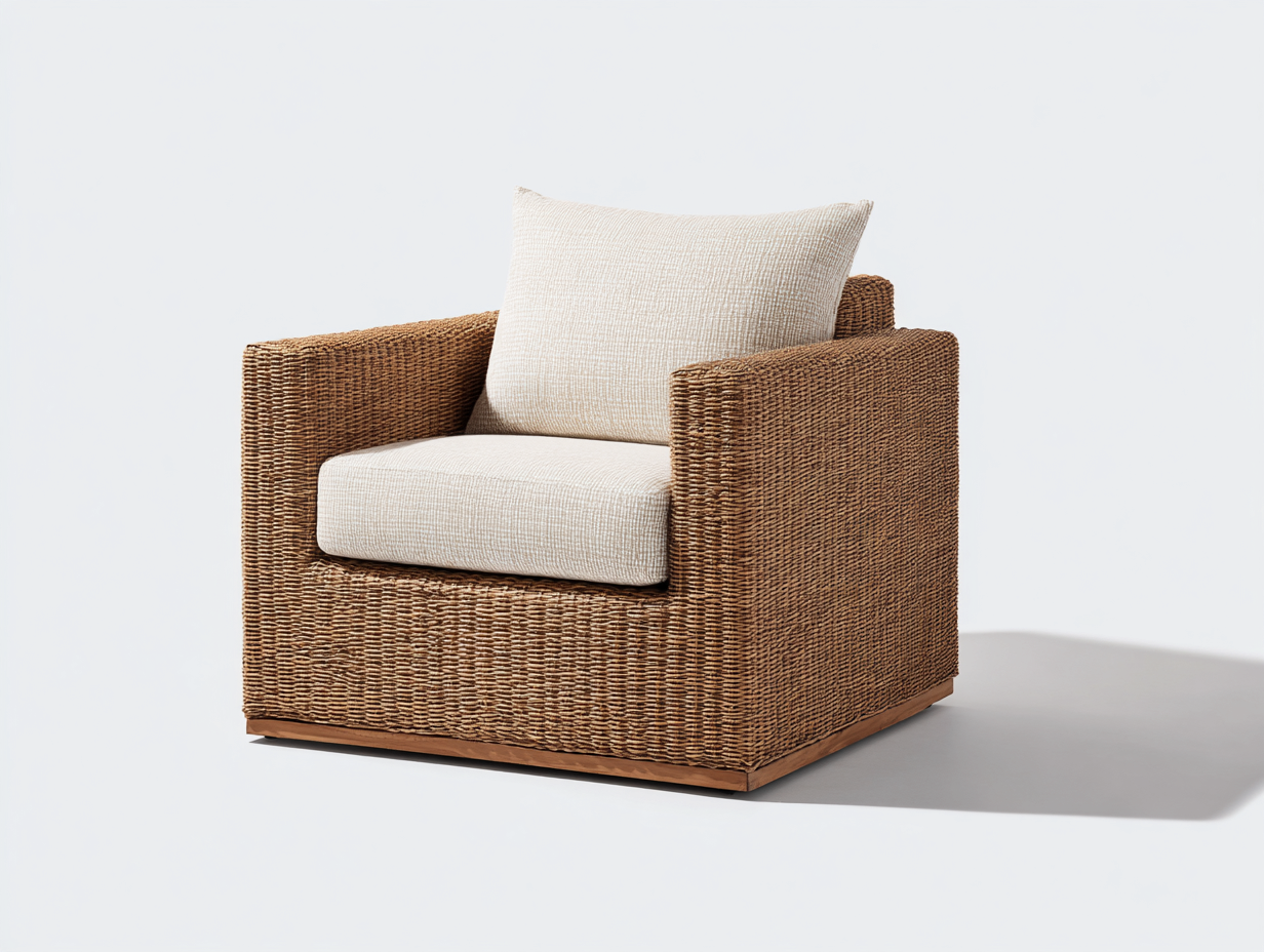 Poltrona da giardino - rattan sintetico-tessuto-legno - 91x85x77 cm - marrone chiaro-beige sabbia - stile naturale-Lonorycorner